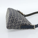 FENDI Zucchino Canvas Mamma Baguette Shoulder Bag Navy Silver Auth 185465V-4