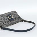 FENDI Zucchino Canvas Mamma Baguette Shoulder Bag Navy Silver Auth 185465V-7