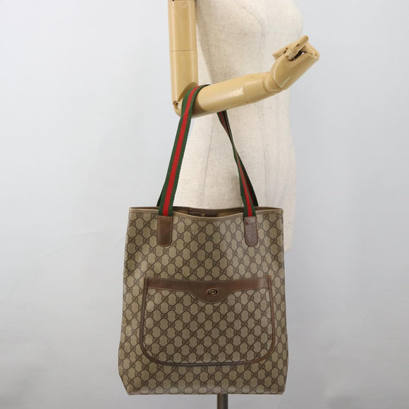 GUCCI GG Supreme Web Sherry Line Tote Bag PVC Beige 41 004 4465 Auth 185466