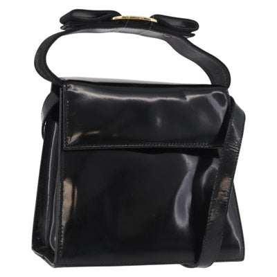 Salvatore Ferragamo Vala Shoulder Bag Patent leather 2way Black Gold Auth 185471