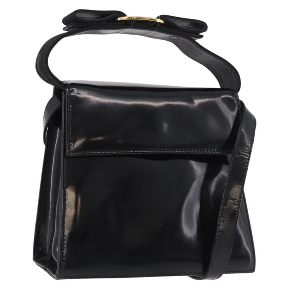 Salvatore Ferragamo Vala Shoulder Bag Patent leather 2way Black Gold Auth 185471