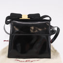 Salvatore Ferragamo Vala Shoulder Bag Patent leather 2way Black Gold Auth 185471-12