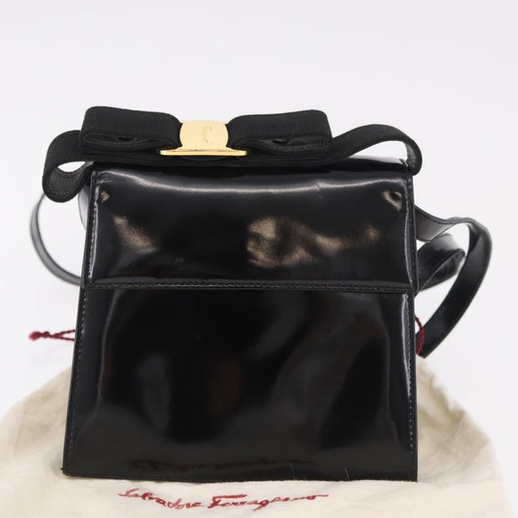 Salvatore Ferragamo Vala Shoulder Bag Patent leather 2way Black Gold Auth 185471