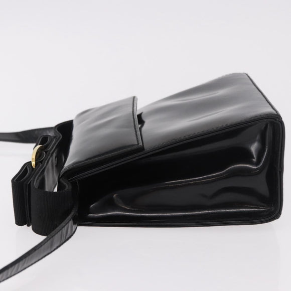Salvatore Ferragamo Vala Shoulder Bag Patent leather 2way Black Gold Auth 185471