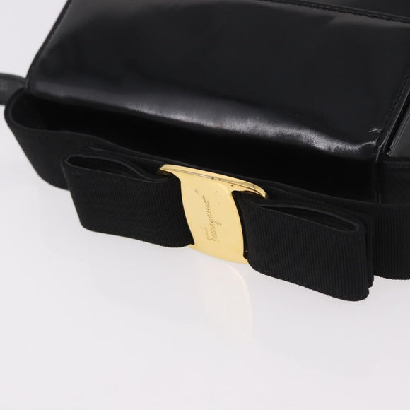 Salvatore Ferragamo Vala Shoulder Bag Patent leather 2way Black Gold Auth 185471