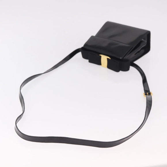 Salvatore Ferragamo Vala Shoulder Bag Patent leather 2way Black Gold Auth 185471