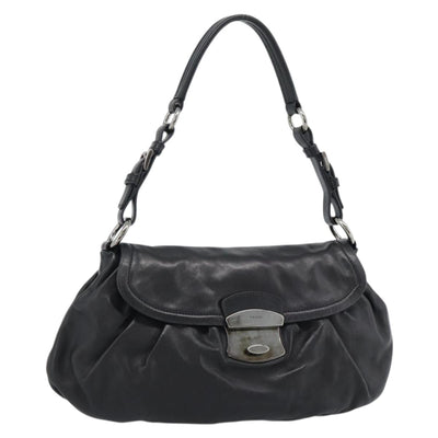 PRADA Shoulder Bag Leather Black Silver Auth 185477SAV