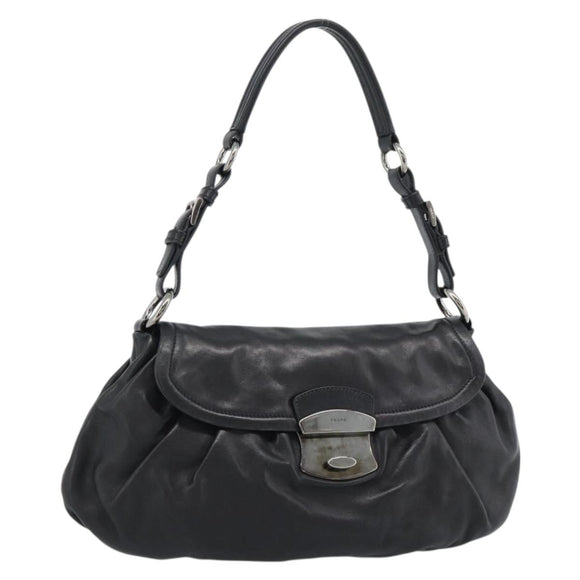 PRADA Shoulder Bag Leather Black Silver Auth 185477SAV
