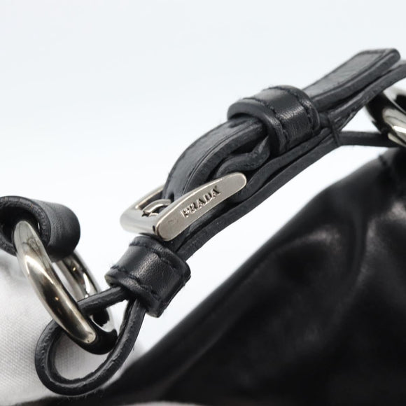 PRADA Shoulder Bag Leather Black Silver Auth 185477SAV