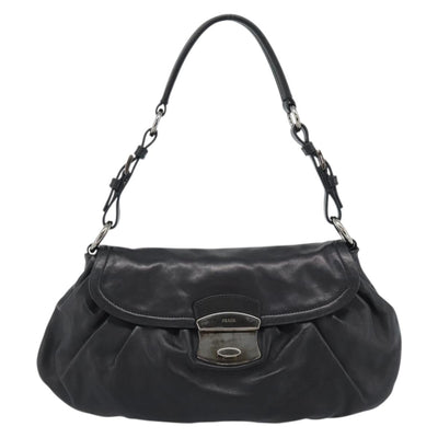 PRADA Shoulder Bag Leather Black Silver Auth 185477SAV - 0