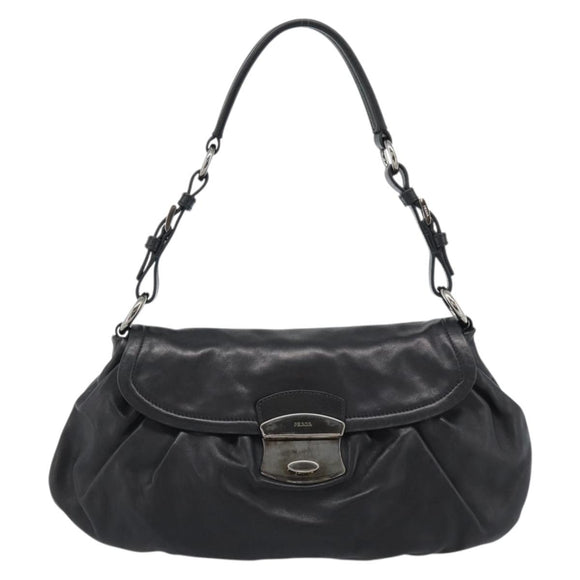 PRADA Shoulder Bag Leather Black Silver Auth 185477SAV