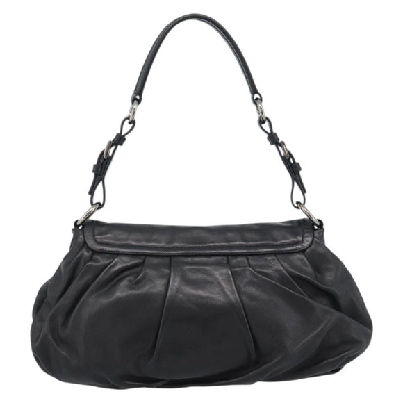 PRADA Shoulder Bag Leather Black Silver Auth 185477SAV