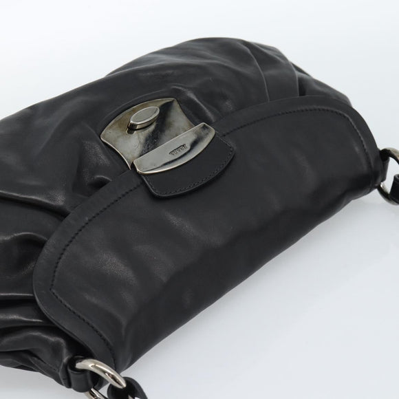 PRADA Shoulder Bag Leather Black Silver Auth 185477SAV