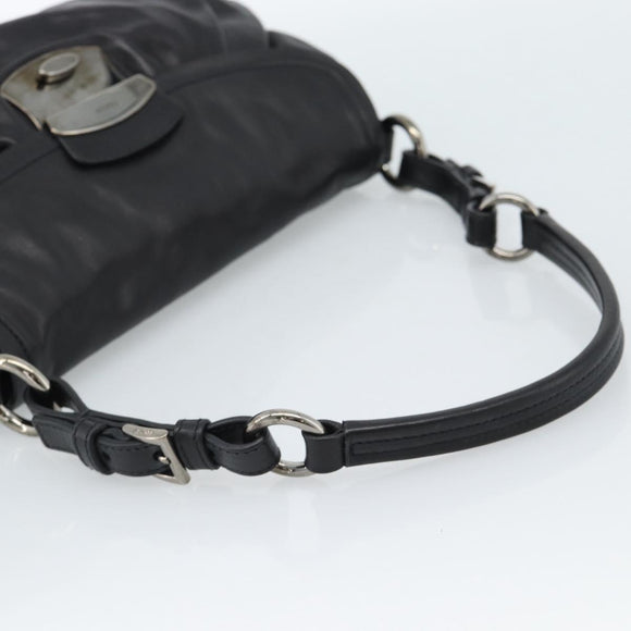PRADA Shoulder Bag Leather Black Silver Auth 185477SAV