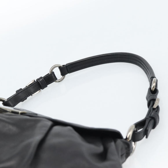 PRADA Shoulder Bag Leather Black Silver Auth 185477SAV