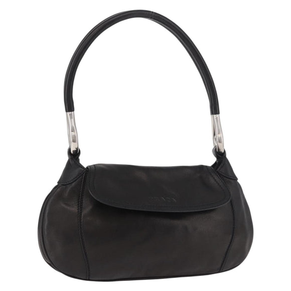 PRADA Shoulder Bag Leather Black Silver Auth 185478SAM