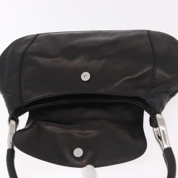 PRADA Shoulder Bag Leather Black Silver Auth 185478SAM