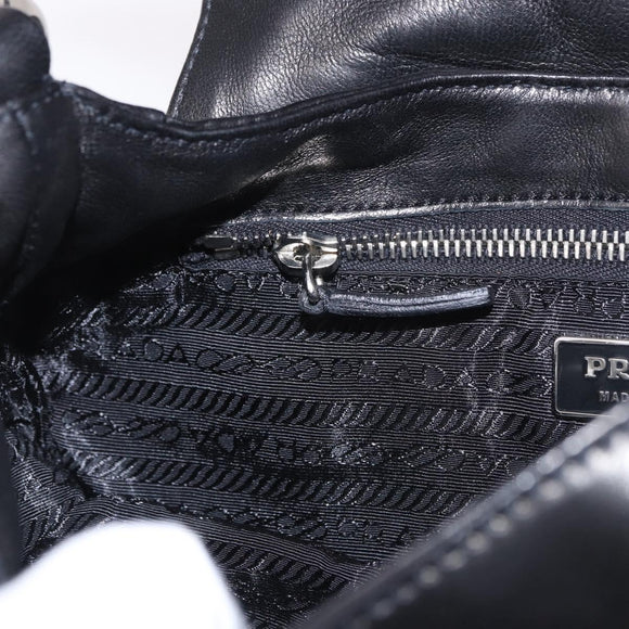 PRADA Shoulder Bag Leather Black Silver Auth 185478SAM