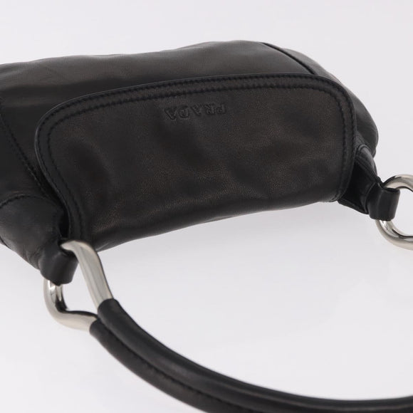 PRADA Shoulder Bag Leather Black Silver Auth 185478SAM