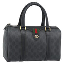 GUCCI GG Supreme Web Sherry Line Boston Bag PVC Black Gold 40 02 006 Auth 185482-1