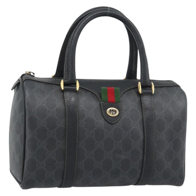 GUCCI GG Supreme Web Sherry Line Boston Bag PVC Black Gold 40 02 006 Auth 185482