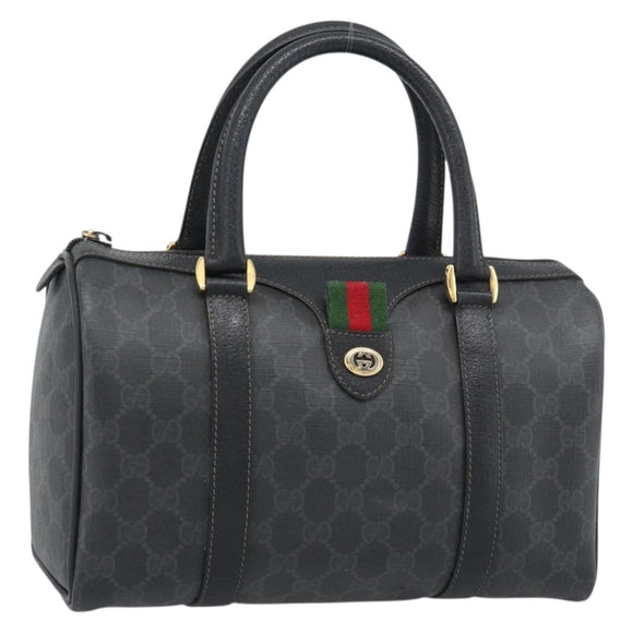 GUCCI GG Supreme Web Sherry Line Boston Bag PVC Black Gold 40 02 006 Auth 185482