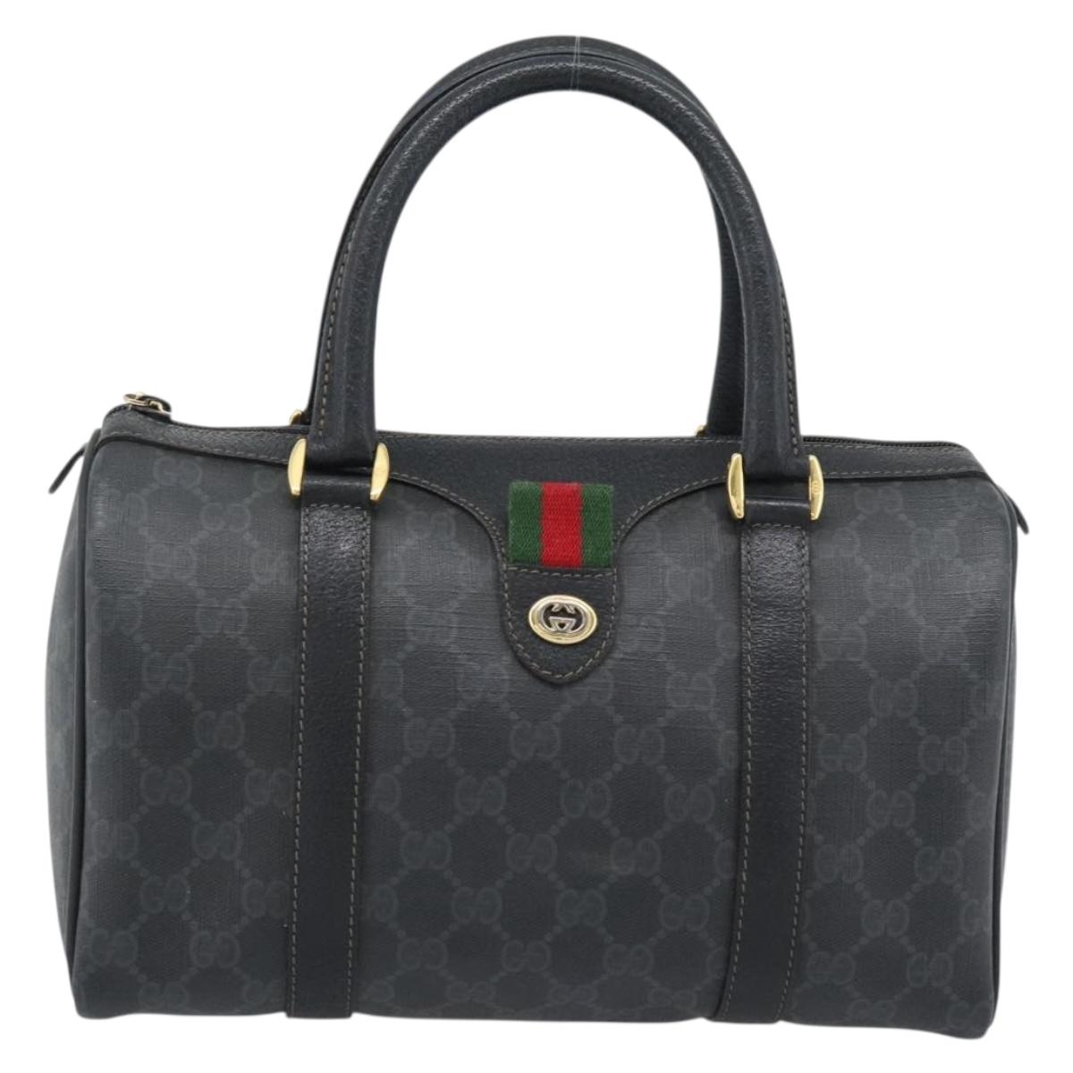 GUCCI GG Supreme Web Sherry Line Boston Bag PVC Black Gold 40 02