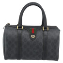 GUCCI GG Supreme Web Sherry Line Boston Bag PVC Black Gold 40 02 006 Auth 185482-2