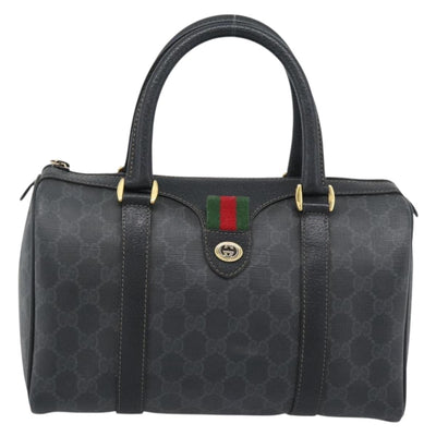 GUCCI GG Supreme Web Sherry Line Boston Bag PVC Black Gold 40 02 006 Auth 185482 - 0