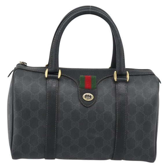 GUCCI GG Supreme Web Sherry Line Boston Bag PVC Black Gold 40 02 006 Auth 185482