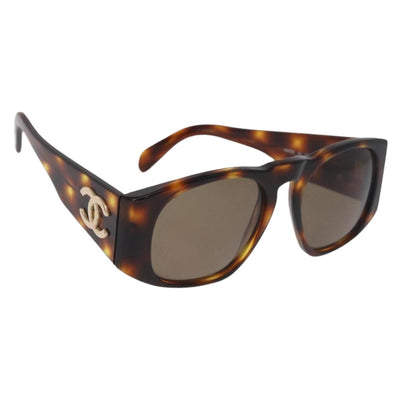 CHANEL COCO Mark Sunglasses Plastic Brown Gold CC Auth 185486