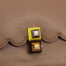 FENDI Chain Canai Shoulder Bag Leather Beige Silver Auth 185488-14