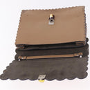 FENDI Chain Canai Shoulder Bag Leather Beige Silver Auth 185488-15