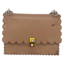 FENDI Chain Canai Shoulder Bag Leather Beige Silver Auth 185488-2