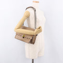 FENDI Chain Canai Shoulder Bag Leather Beige Silver Auth 185488-23