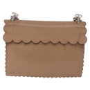 FENDI Chain Canai Shoulder Bag Leather Beige Silver Auth 185488-3