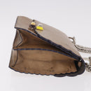 FENDI Chain Canai Shoulder Bag Leather Beige Silver Auth 185488-4