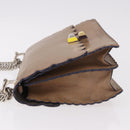 FENDI Chain Canai Shoulder Bag Leather Beige Silver Auth 185488-5