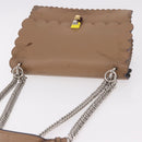 FENDI Chain Canai Shoulder Bag Leather Beige Silver Auth 185488-6