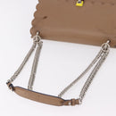 FENDI Chain Canai Shoulder Bag Leather Beige Silver Auth 185488-7