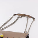 FENDI Chain Canai Shoulder Bag Leather Beige Silver Auth 185488-8