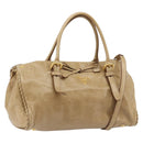PRADA Hand Bag Leather 2way Beige Gold Auth 185490-1