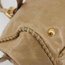 PRADA Hand Bag Leather 2way Beige Gold Auth 185490-17
