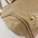 PRADA Hand Bag Leather 2way Beige Gold Auth 185490-19