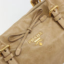 PRADA Hand Bag Leather 2way Beige Gold Auth 185490-20
