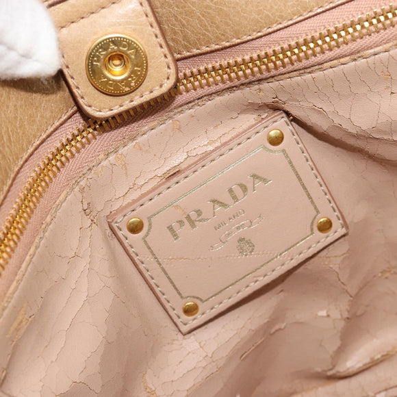 PRADA Hand Bag Leather 2way Beige Gold Auth 185490
