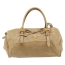 PRADA Hand Bag Leather 2way Beige Gold Auth 185490-13