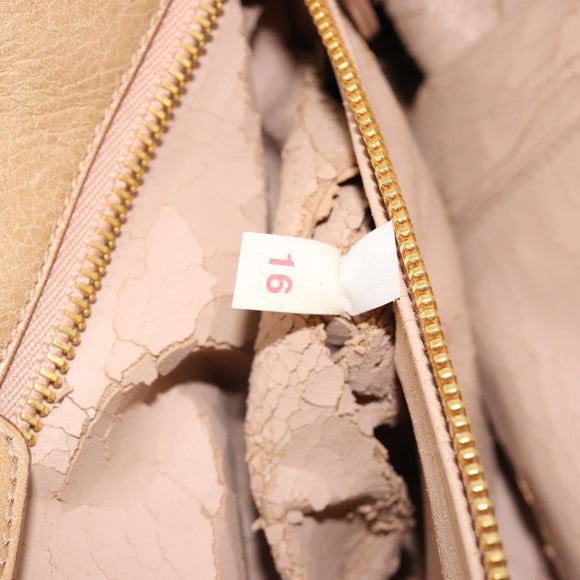 PRADA Hand Bag Leather 2way Beige Gold Auth 185490