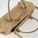 PRADA Hand Bag Leather 2way Beige Gold Auth 185490-6