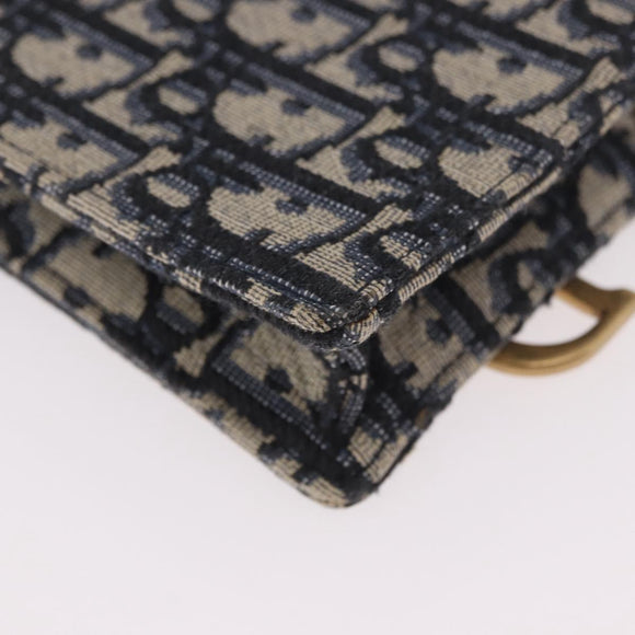 Christian Dior Trotter Canvas Saddle Chain Phone Holder Navy Gold Auth 185492M
